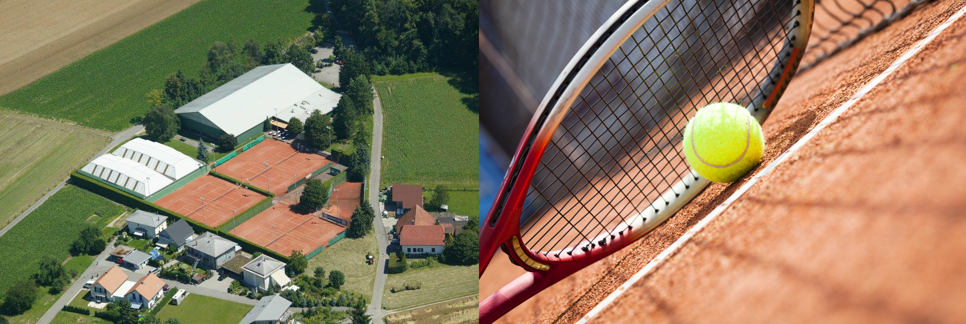Anlage aus der Luft und Schläger mit Ball
